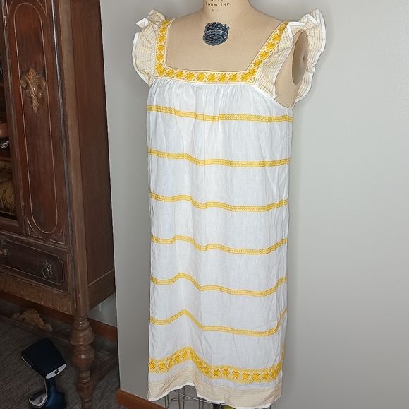 🆕️Tory Burch "Embroidered Ruffle Sleeveless dress" Linen mini - Picture 4 of 14